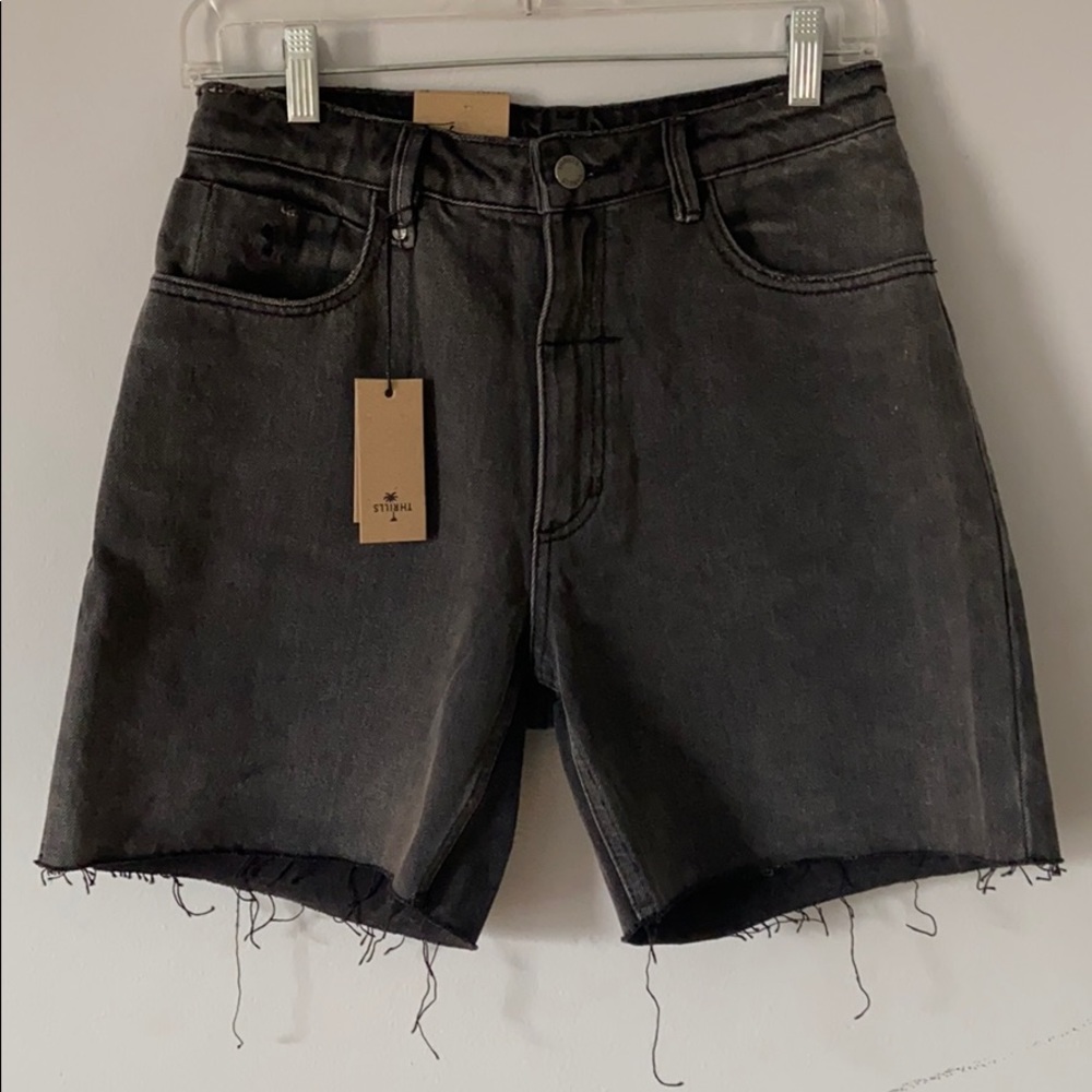 Thrills Black Frayed Long Jean Shorts